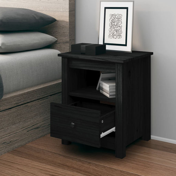 NNEVL Bedside Cabinet Black 40x35x49 cm Solid Wood Pine