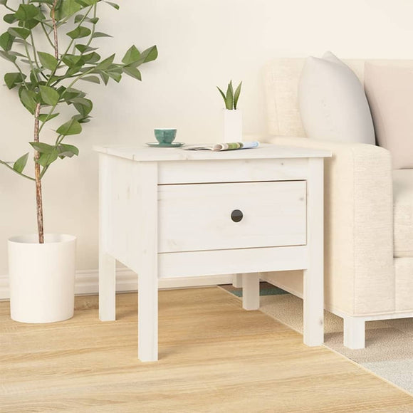 NNEVL Side Table White 50x50x49 cm Solid Wood Pine