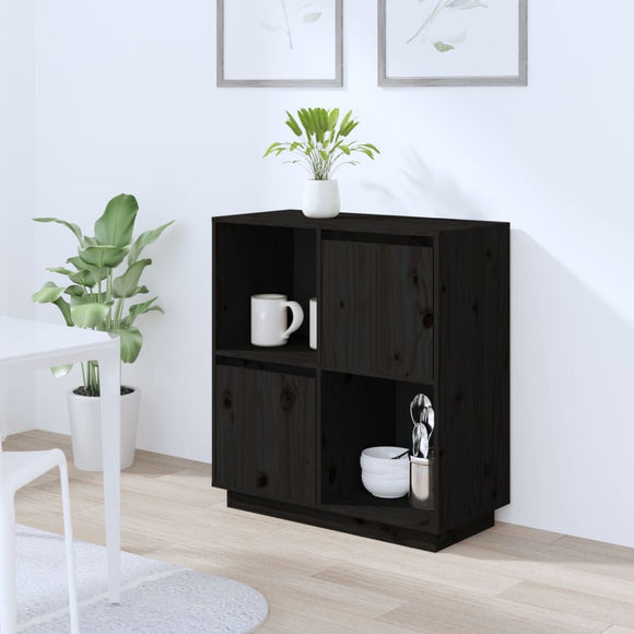 NNEVL Sideboard Black 74x35x80 cm Solid Wood Pine