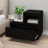 NNEVL Bedside Cabinet Black 60x34x51 cm Solid Wood Pine
