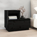 NNEVL Bedside Cabinet Black 60x34x51 cm Solid Wood Pine