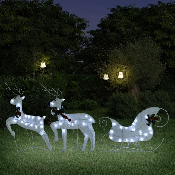 NNEVL Reindeer & Sleigh Christmas Decoration 60 LEDs Outdoor White
