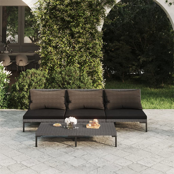 NNEVL 4 Piece Garden Lounge Set with Cushions Poly Rattan Dark Grey