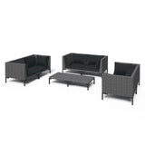 NNEVL 7 Piece Garden Lounge Set with Cushions Poly Rattan Dark Grey