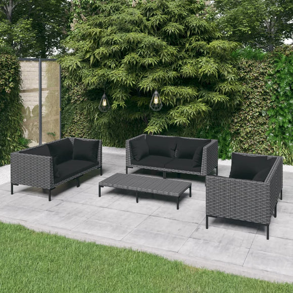 NNEVL 7 Piece Garden Lounge Set with Cushions Poly Rattan Dark Grey