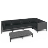 NNEVL 6 Piece Garden Lounge Set with Cushions Poly Rattan Dark Grey
