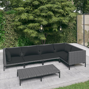 NNEVL 6 Piece Garden Lounge Set with Cushions Poly Rattan Dark Grey