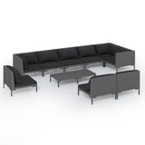 NNEVL 10 Piece Garden Lounge Set with Cushions Poly Rattan Dark Grey