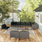 NNEVL 10 Piece Garden Lounge Set with Cushions Poly Rattan Dark Grey