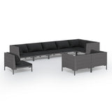 NNEVL 9 Piece Garden Lounge Set with Cushions Round Rattan Dark Grey