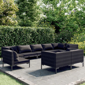 NNEVL 9 Piece Garden Lounge Set with Cushions Round Rattan Dark Grey