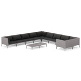 NNEVL 11 Piece Garden Lounge Set with Cushions Poly Rattan Dark Grey