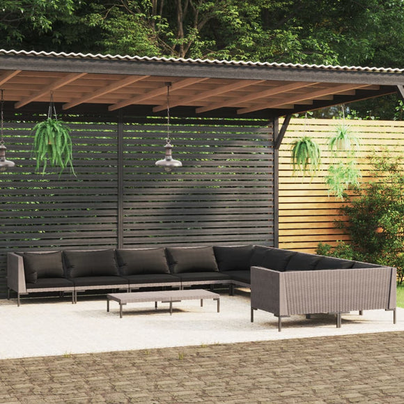 NNEVL 11 Piece Garden Lounge Set with Cushions Poly Rattan Dark Grey