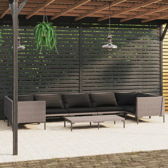 NNEVL 8 Piece Garden Lounge Set with Cushions Poly Rattan Dark Grey