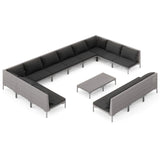 NNEVL 14 Piece Garden Lounge Set with Cushions Poly Rattan Dark Grey