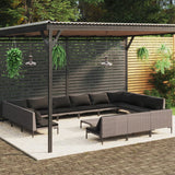 NNEVL 14 Piece Garden Lounge Set with Cushions Poly Rattan Dark Grey