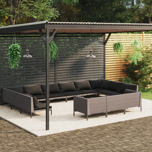 NNEVL 13 Piece Garden Lounge Set with Cushions Poly Rattan Dark Grey