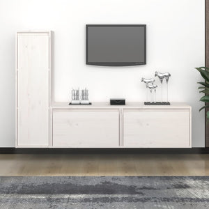 NNEVL TV Cabinets 3 pcs White Solid Wood Pine