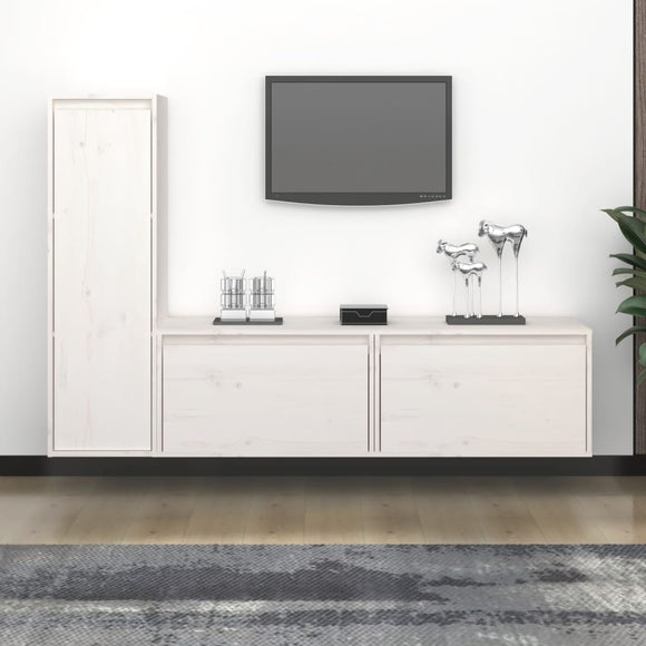 NNEVL TV Cabinets 3 pcs White Solid Wood Pine