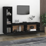 NNEVL TV Cabinets 3 pcs Black Solid Wood Pine