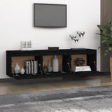 NNEVL TV Cabinets 3 pcs Black Solid Wood Pine