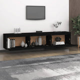 NNEVL TV Cabinets 3 pcs Black Solid Wood Pine