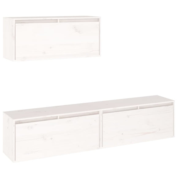 NNEVL TV Cabinets 3 pcs White Solid Wood Pine
