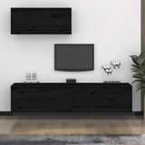 NNEVL TV Cabinets 3 pcs Black Solid Wood Pine
