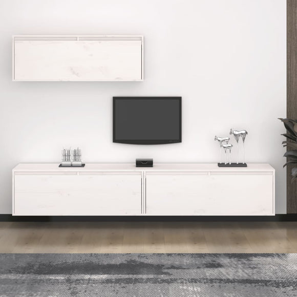 NNEVL TV Cabinets 3 pcs White Solid Wood Pine