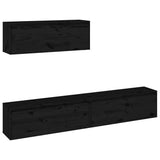 NNEVL TV Cabinets 3 pcs Black Solid Wood Pine