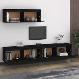 NNEVL TV Cabinets 3 pcs Black Solid Wood Pine