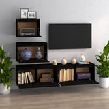 NNEVL TV Cabinets 4 pcs Black Solid Wood Pine