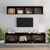 NNEVL TV Cabinets 5 pcs Black Solid Wood Pine