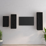 NNEVL TV Cabinets 3 pcs Black Solid Wood Pine