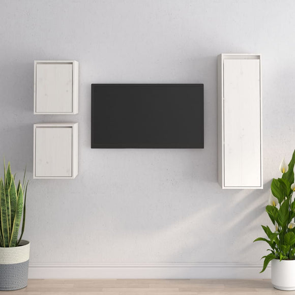 NNEVL TV Cabinets 3 pcs White Solid Wood Pine