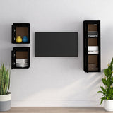 NNEVL TV Cabinets 3 pcs Black Solid Wood Pine