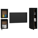 NNEVL TV Cabinets 3 pcs Black Solid Wood Pine