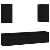 NNEVL TV Cabinets 4 pcs Black Solid Wood Pine