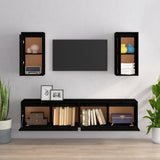 NNEVL TV Cabinets 4 pcs Black Solid Wood Pine