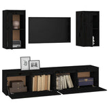 NNEVL TV Cabinets 4 pcs Black Solid Wood Pine
