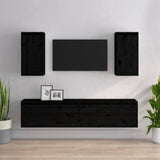 NNEVL TV Cabinets 4 pcs Black Solid Wood Pine