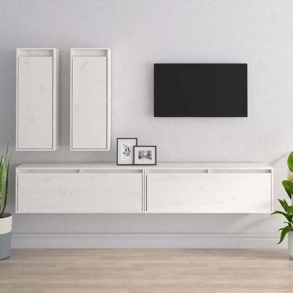 NNEVL TV Cabinets 4 pcs White Solid Wood Pine
