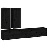 NNEVL TV Cabinets 4 pcs Black Solid Wood Pine