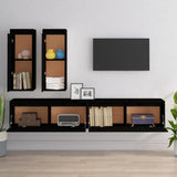 NNEVL TV Cabinets 4 pcs Black Solid Wood Pine