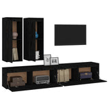 NNEVL TV Cabinets 4 pcs Black Solid Wood Pine