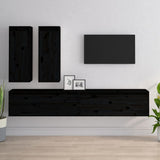 NNEVL TV Cabinets 4 pcs Black Solid Wood Pine