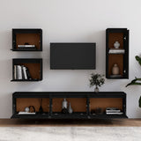 NNEVL TV Cabinets 6 pcs Black Solid Wood Pine