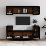 NNEVL TV Cabinets 6 pcs Black Solid Wood Pine