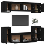 NNEVL TV Cabinets 6 pcs Black Solid Wood Pine