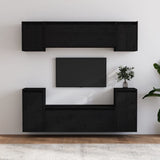 NNEVL TV Cabinets 6 pcs Black Solid Wood Pine